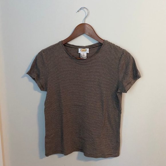 Vintage Talbots Brown Striped T-Shirt - Picture 1 of 3